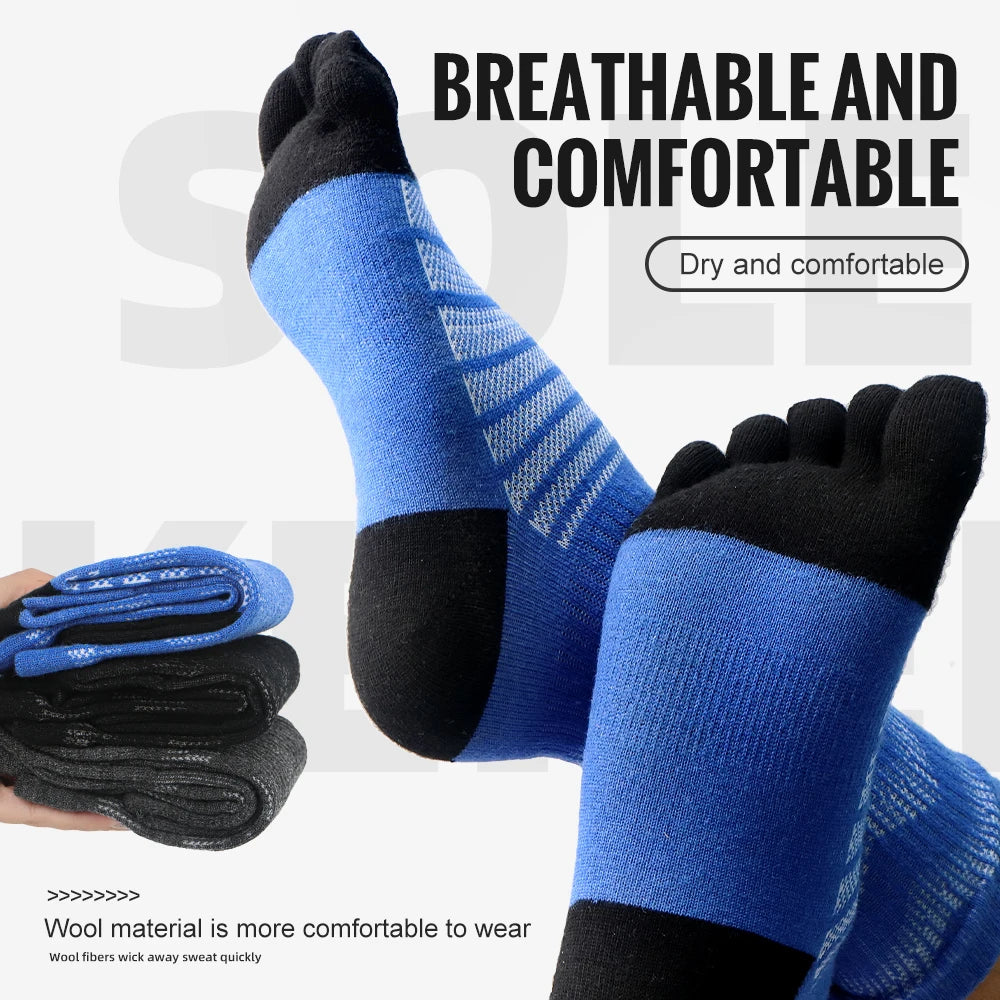 1/3 Pairs Merino Wool Socks for Men Thick Warm Hiking Running Cushion Crew Socks Merino Wool Sports Five Toe Socks
