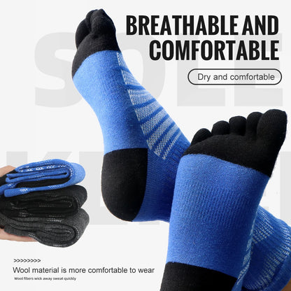 1/3 Pairs Merino Wool Socks for Men Thick Warm Hiking Running Cushion Crew Socks Merino Wool Sports Five Toe Socks