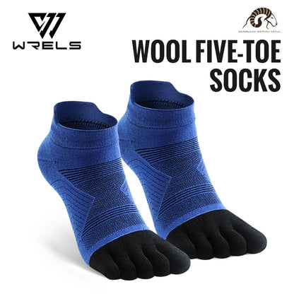 WRELS Merino Wool Outdoor Sports Five-Toe Socks Moisture-Wicking Elastic Running Socks Shock-Proof Breathable Trekking Toe Socks