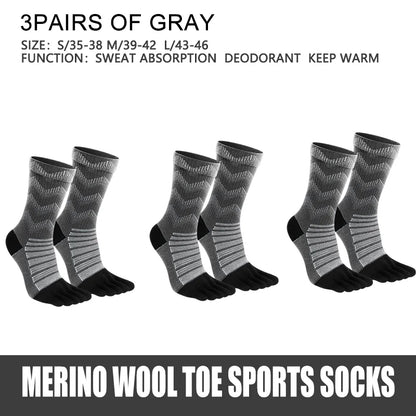 1/3 Pairs Merino Wool Socks for Men Thick Warm Hiking Running Cushion Crew Socks Merino Wool Sports Five Toe Socks