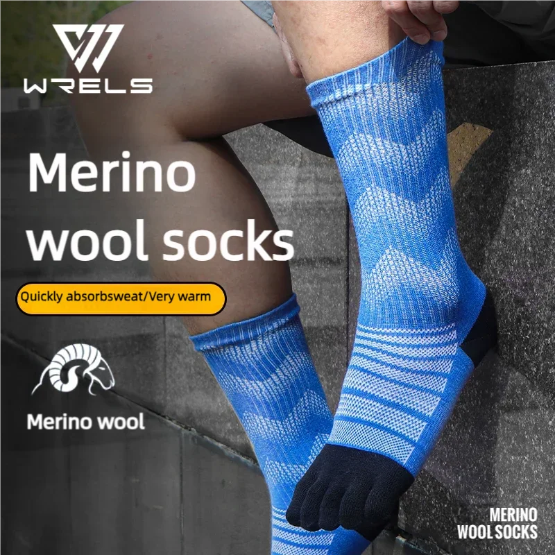 1/3 Pairs Merino Wool Socks for Men Thick Warm Hiking Running Cushion Crew Socks Merino Wool Sports Five Toe Socks