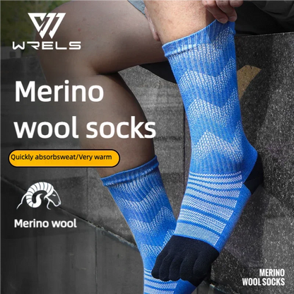 1/3 Pairs Merino Wool Socks for Men Thick Warm Hiking Running Cushion Crew Socks Merino Wool Sports Five Toe Socks