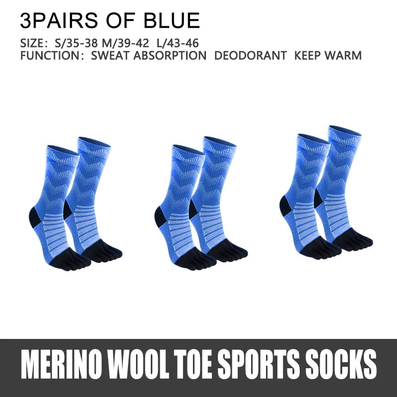 1/3 Pairs Merino Wool Socks for Men Thick Warm Hiking Running Cushion Crew Socks Merino Wool Sports Five Toe Socks