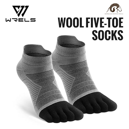 WRELS Merino Wool Outdoor Sports Five-Toe Socks Moisture-Wicking Elastic Running Socks Shock-Proof Breathable Trekking Toe Socks