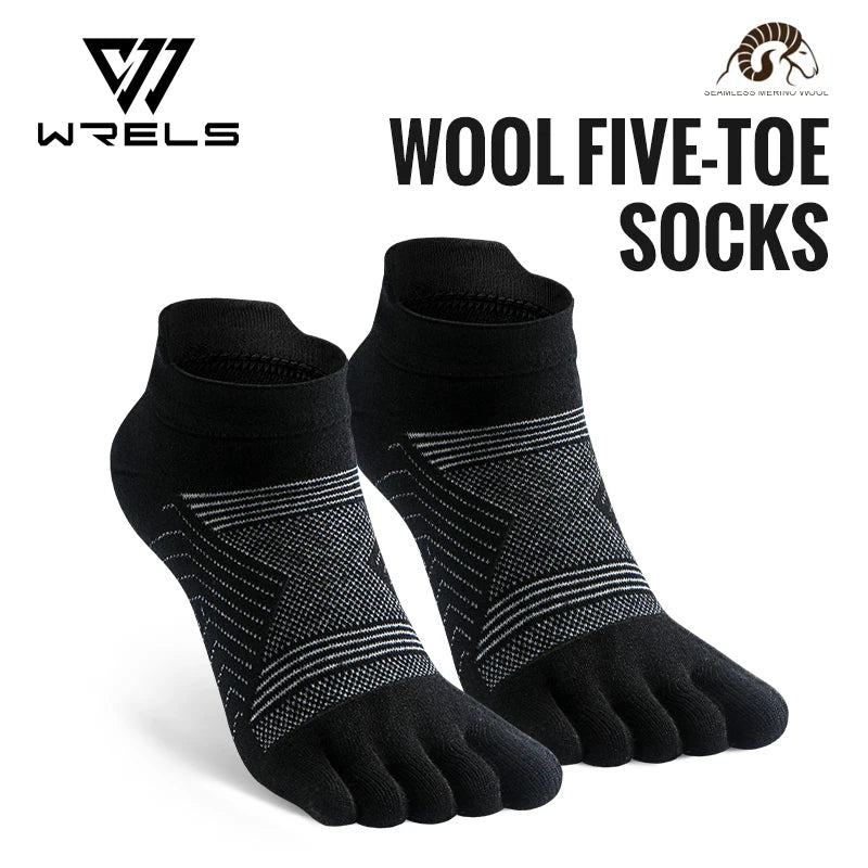 WRELS Merino Wool Outdoor Sports Five-Toe Socks Moisture-Wicking Elastic Running Socks Shock-Proof Breathable Trekking Toe Socks