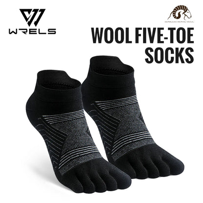 WRELS Merino Wool Outdoor Sports Five-Toe Socks Moisture-Wicking Elastic Running Socks Shock-Proof Breathable Trekking Toe Socks