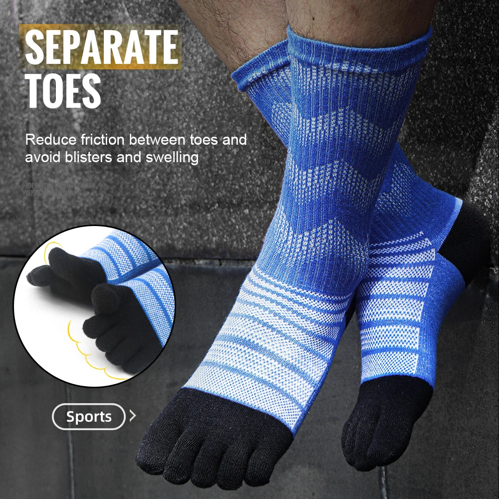1/3 Pairs Merino Wool Socks for Men Thick Warm Hiking Running Cushion Crew Socks Merino Wool Sports Five Toe Socks