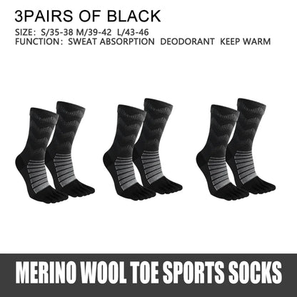 1/3 Pairs Merino Wool Socks for Men Thick Warm Hiking Running Cushion Crew Socks Merino Wool Sports Five Toe Socks