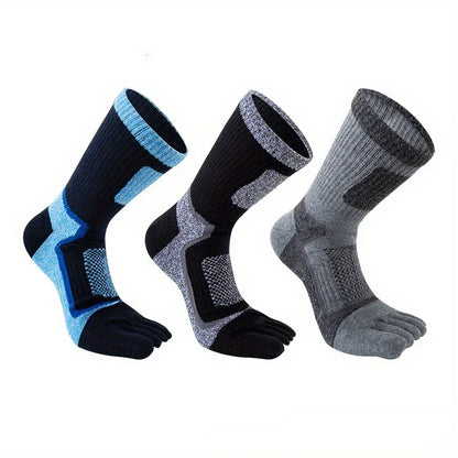 Men Five-Finger Cotton Crew Socks Breathable High Quality Knit Sock Soft Sports Solid Color Mountaineering, and Running Male Sox