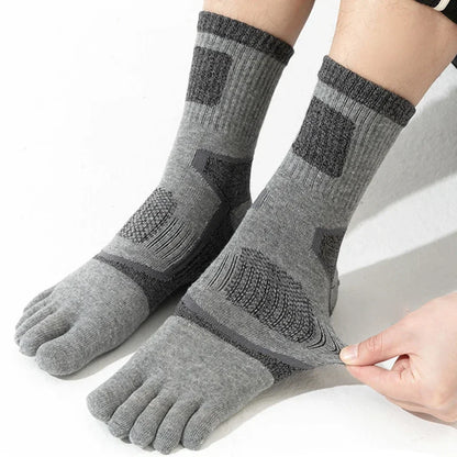 Men Five-Finger Cotton Crew Socks Breathable High Quality Knit Sock Soft Sports Solid Color Mountaineering, and Running Male Sox